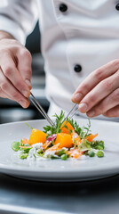 Gourmet winter citrus dish presentation by professional chef in culinary art