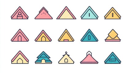 Colorful napkin folding icons; various styles; white background; for website design