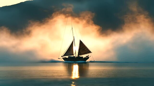 A vendor's cart transforming into a sailboat in a stormy landscape