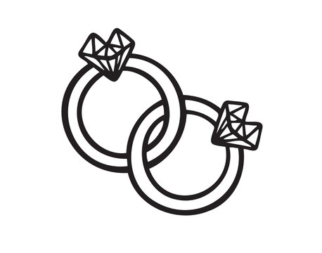 recommend clip art: Bonded wedding rings doodle hand drawn icon. Marriage proposal. Diamond ring in heart shape. Concept of wedding, valentine, love. 