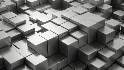 Fototapeta premium An abstract metallic silver cube arrangement in a geometric block pattern.