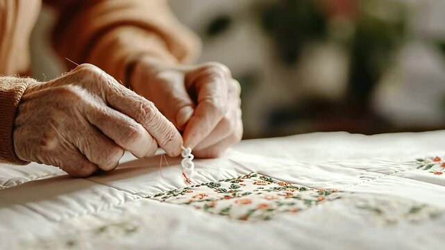 A hand-stitched quilt crafted from bones in a quiet loft