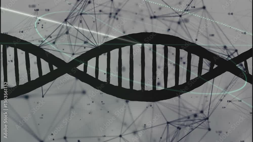 Poster scientific data processing animation with dna strand and binary coding in school