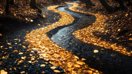 Autumnal Cascade: A serene river meanders through a vibrant forest landscape