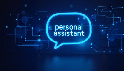 Personal assistant in digital environment with blue background