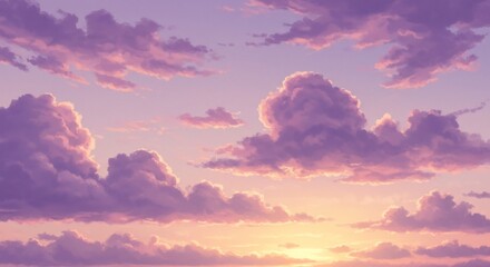 穏やかな夕焼け空、優しいパープルとオレンジのグラデーション