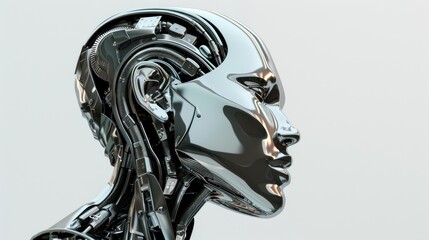Futuristic Robot Head with Intricate Mechanical Details HighTech Design and Shiny Metallic F