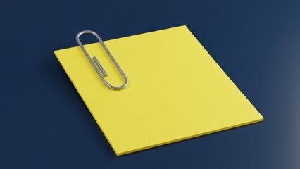 A yellow note secured with a paper clip on a dark blue background.