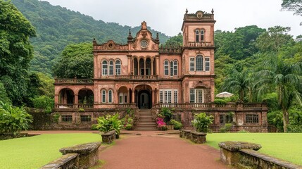 Fototapeta premium Tropical Mansion Estate, Lush Hills, Tourism