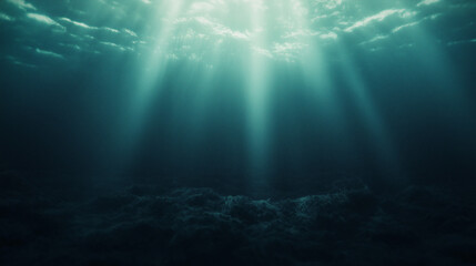 underwater scene. It captures the serene and mysterious beauty of the ocean depth.