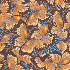 SEAMLESS GRUNGE DISTRESSED HAND PAINTED BUTTERFLY ANIMAL PRINT WINGS VINTAGE RETRO PATTERN SWATCHES 2