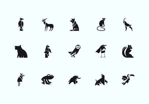 Black Animal Wildlife Forest Jungle Zoo Icons Set