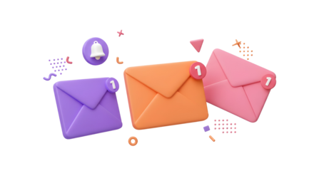 3D Send letters in envelopes. Mail notification. Bell notice. Email message concept. Email newsletter with letter paper. Cartoon creative design icon isolated on white background. 3D Rendering