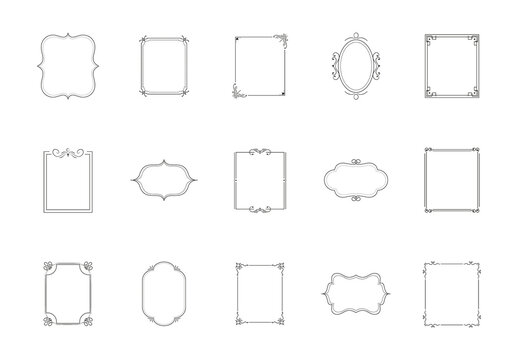 Black Elegant Decorative Border Vintage Flourish Icons Set