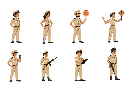 Police Character Security Guard Illustration Set