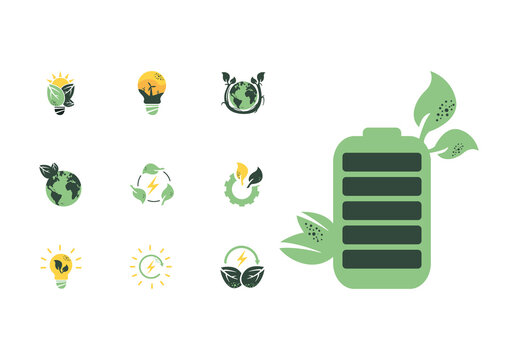 Green Renewable Eco Friendly Energy Icon Design Set