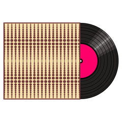 Vinyl disk in carton pack isolated on white retro style illustration vector art decor design 70s, 80s, 90s	
