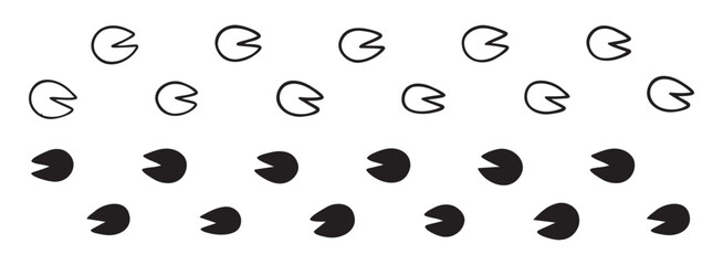 hoofprints leg touch stamp line set. flat dark black ink hand drawn footprint hooves retro art etch contour comic style. 