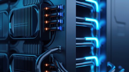 HighTech Server Rack with Illuminated Connectors and Cooling Vents for Data Centers and Networ