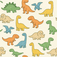 Crayon Dinosaurs Draw Print Design in Vector © Karena McWhirter