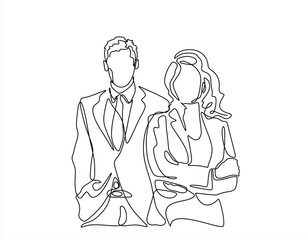 Continuous one line drawing of business people, businesswoman and businessman line art vector illustration. Business teamwork concept.Editable stroke. Doodle vector illustration