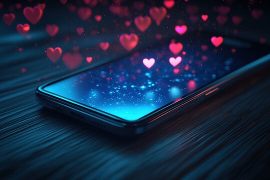Smartphone displaying increasing social media likes with heart icons Generative AI