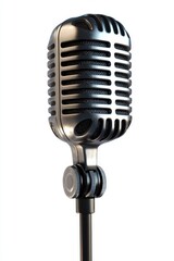 Fototapeta premium A vintage silver microphone is shown in isolation, with no background