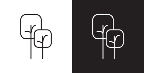 Simple tree icon. Botanical icon, Tropical vector illustration in transparent and black background. 