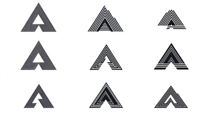Nine variations of a stylized 'A' letter logo design