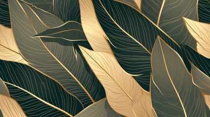 Luxury green Banana Leaf Wallpaper Design with Hand-Drawn Outline