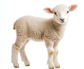 Naklejka premium Standing Lamb Isolated on White Background Showing Off Wooly Coat