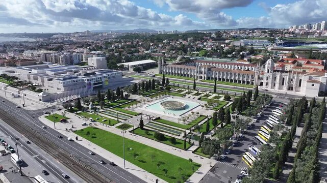 Jeronimos Monastery At Lisbon District Of Lisbon Portugal. Bustling Downtown Cityscape With Modern Buildings. Industry Landscape High Rise Building Beautiful. High Rise Building.
