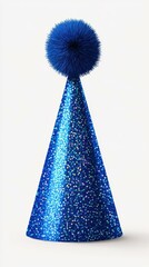 Sparkling blue party hat with pom-pom for festive celebrations and gatherings