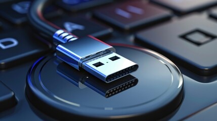 USB Cable Connection on Modern Keyboard CloseUp of Data Transfer Technology for Tech and Elec