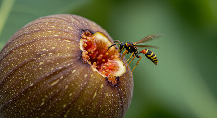 Fig wasp poised at the opening of a ripe syconium fruit in nature