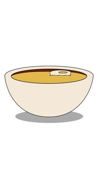 Ramen soup animation with egg floating cartoon food motion design element white background overlay green screen chroma key
