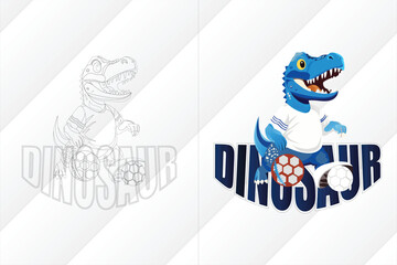 Logo Dinosaur Playing Football.Fierce Dino Striker Football Club Mascot Logo Inspiration