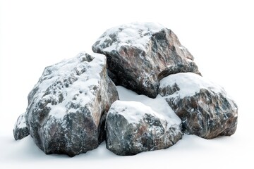 Obraz premium A view of large rocks covered with snow against a white background in a studio setting outdoors