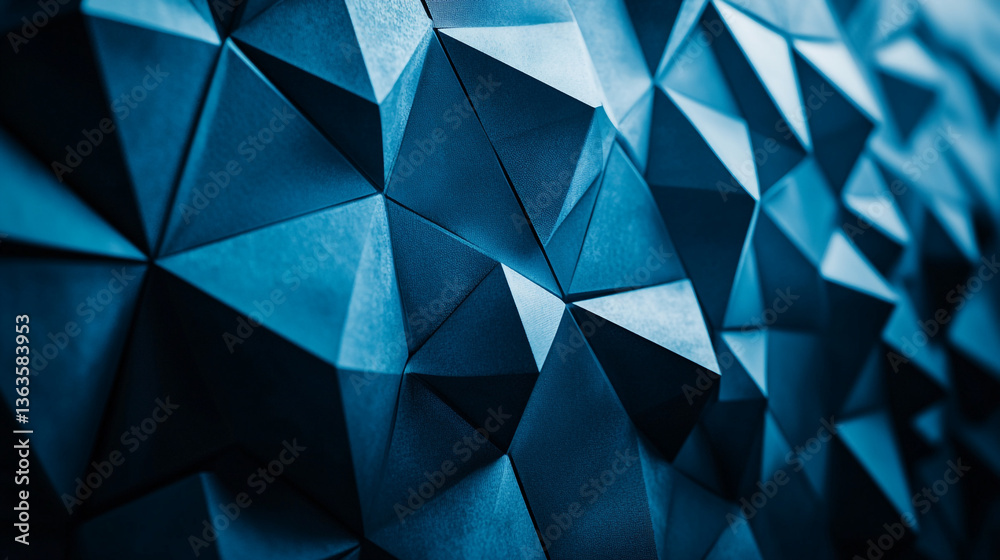 Poster abstract blue polygonal surface with sharp edges and shadows creating a geometric pattern design