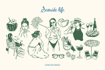 Minimal sketch style vector illustration collection. Food and beverages doodles. Art for postcards, print posters, packaging design.