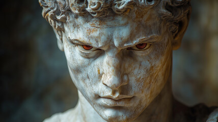 Marble statue of a stoic man showcasing intricate details of expression