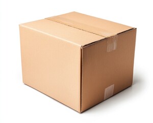Cardboard Box with Tape Closed on White Background for Shipping