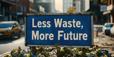 Obraz premium Global recycling day with sustainability and resources idea. Sign promoting sustainability with a clear message about waste reduction.