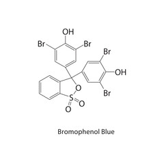 Bromophenol Blue skeletal structure. Halogenated pH indicator compound schematic illustration. Simple diagram, chemical formula.