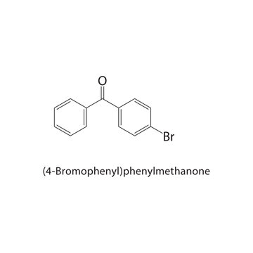 (4-Bromophenyl)-phenylmethanone skeletal structure. Halogenated benzophenone compound schematic illustration. Simple diagram, chemical formula.