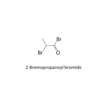 2-Bromopropanoyl bromide skeletal structure. Halogenated acyl bromide compound schematic illustration. Simple diagram, chemical formula.