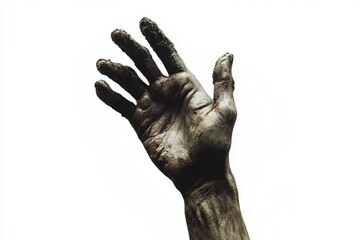 Dirty Hand Reaching Out Against White Background with Creative Lighting