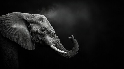   Elephant in black & white, smoking from trunk & tusks