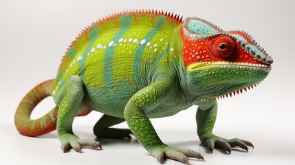 Close-Up of Vibrant Green Chameleon with Detailed Scales in Exotic Macro Wildlife Photography, Reptile, Skin Texture