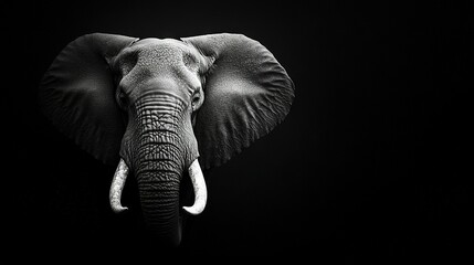 Fototapeta premium Black & White photo of an elephant with tusks on its ears